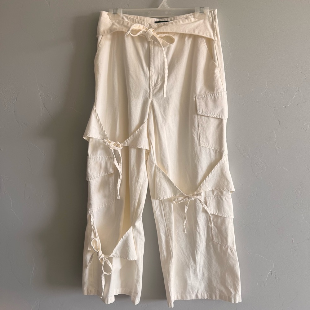 Forever 21 Off-White Tie-Accent Trousers